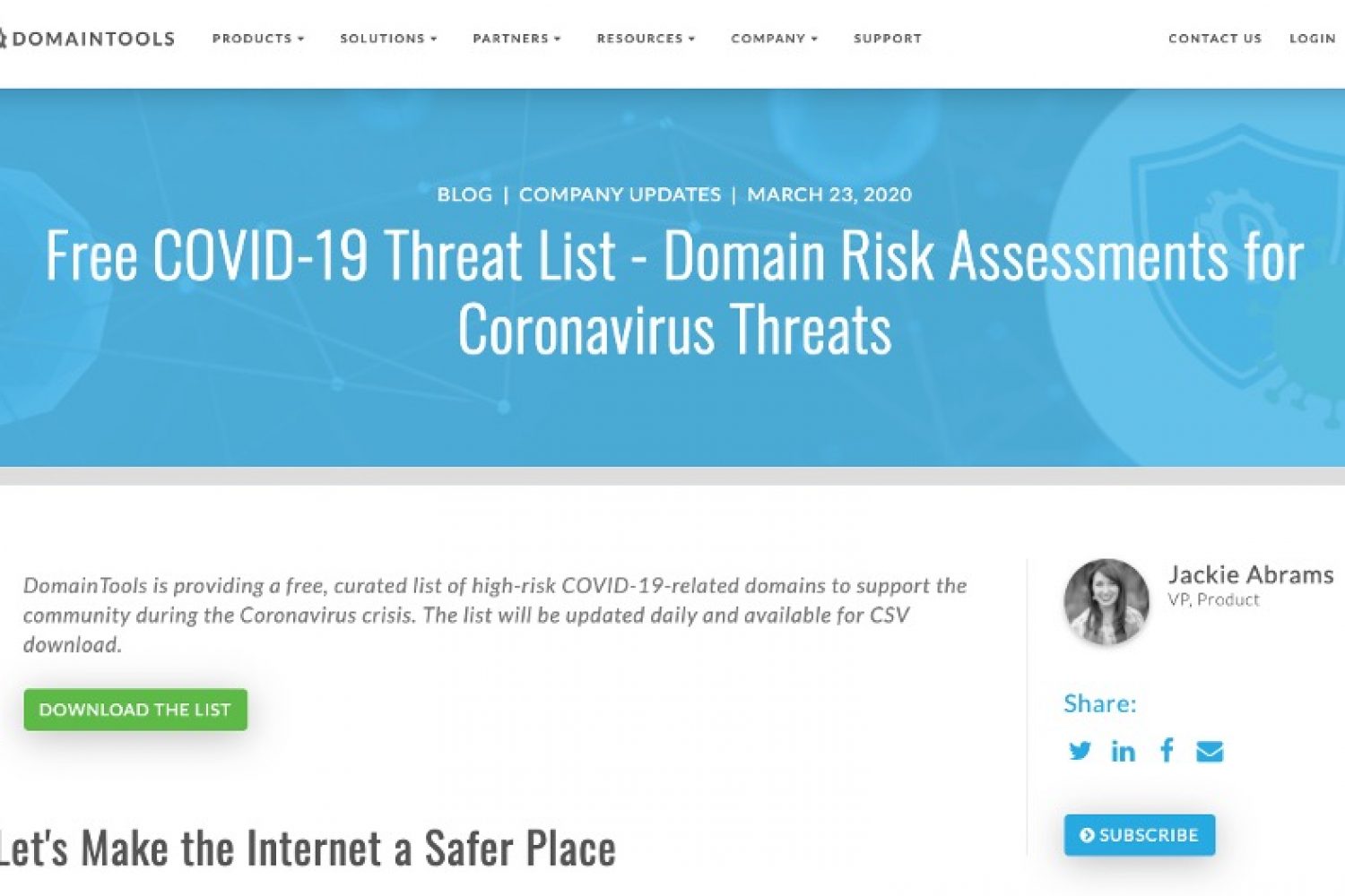 Listado de DomainTools de dominios sospechosos por fraude COVID19
